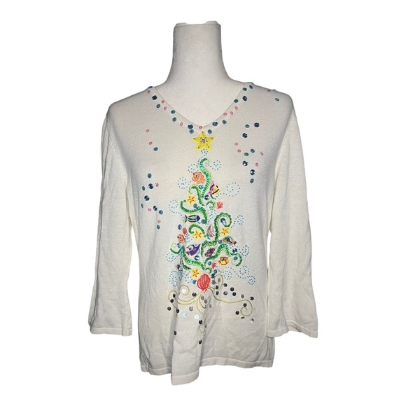 Vintage Tropical Christmas Tree Top - Beaded & Embroidered Jack B Quick M - Picture 1 of 4